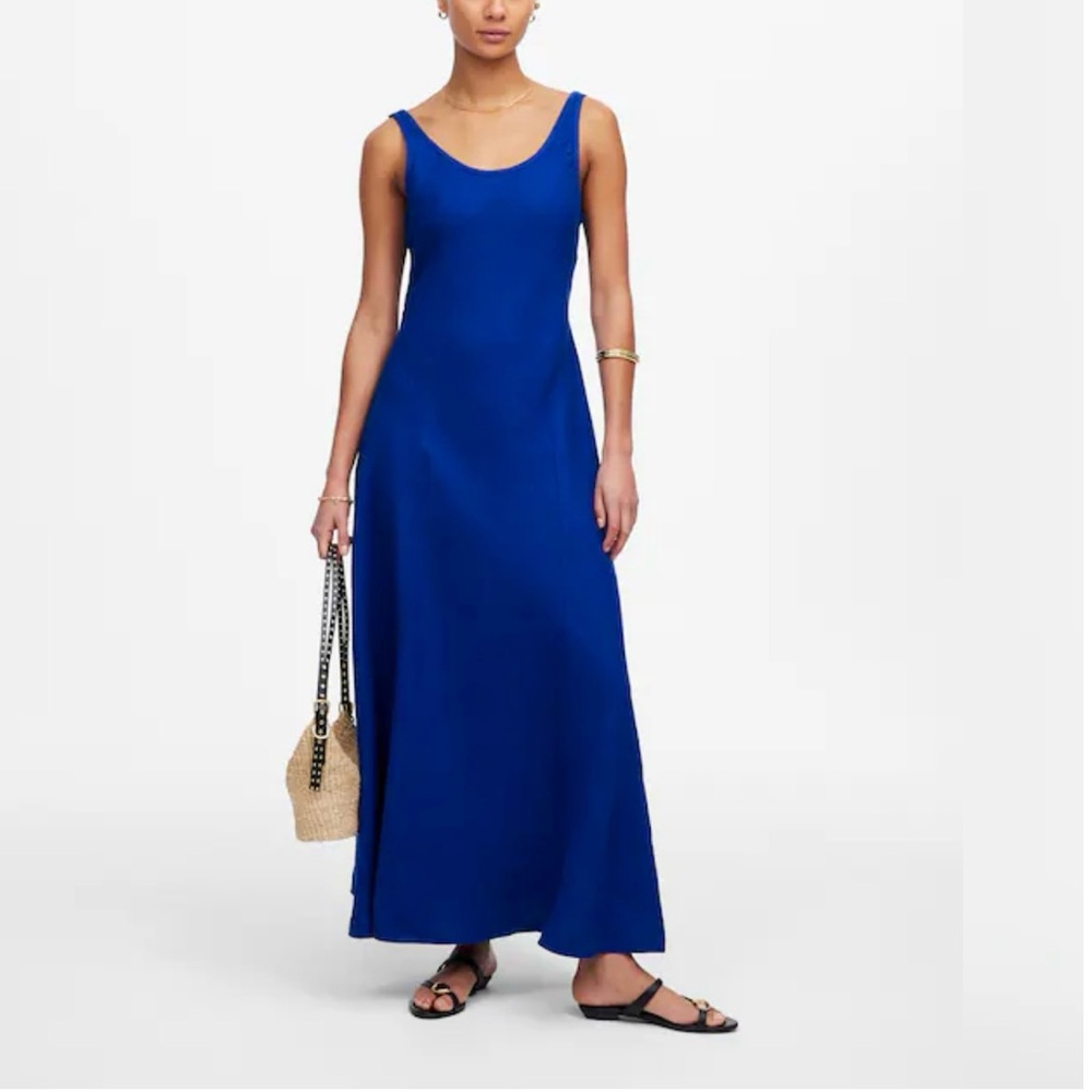 Madewell Scoop Neck Sleeveless Midi Dress, 100% Linen, Blue, Sz 12